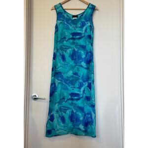 VTG '90s VERSIONS BY L Size 4 Blue Floral Paisley Abstract Sleeveless Midi Dress